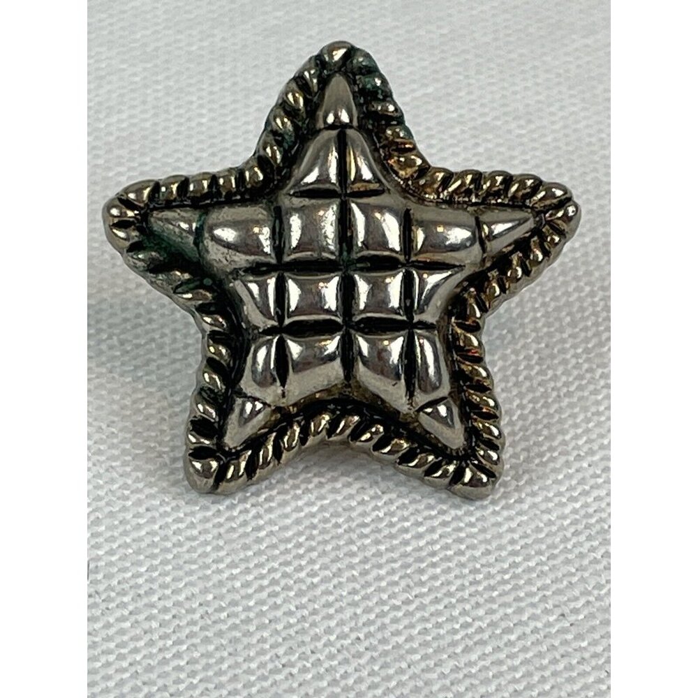 Vintage Silver Quilted Star Pin Brooch Estate Patriotic Americana